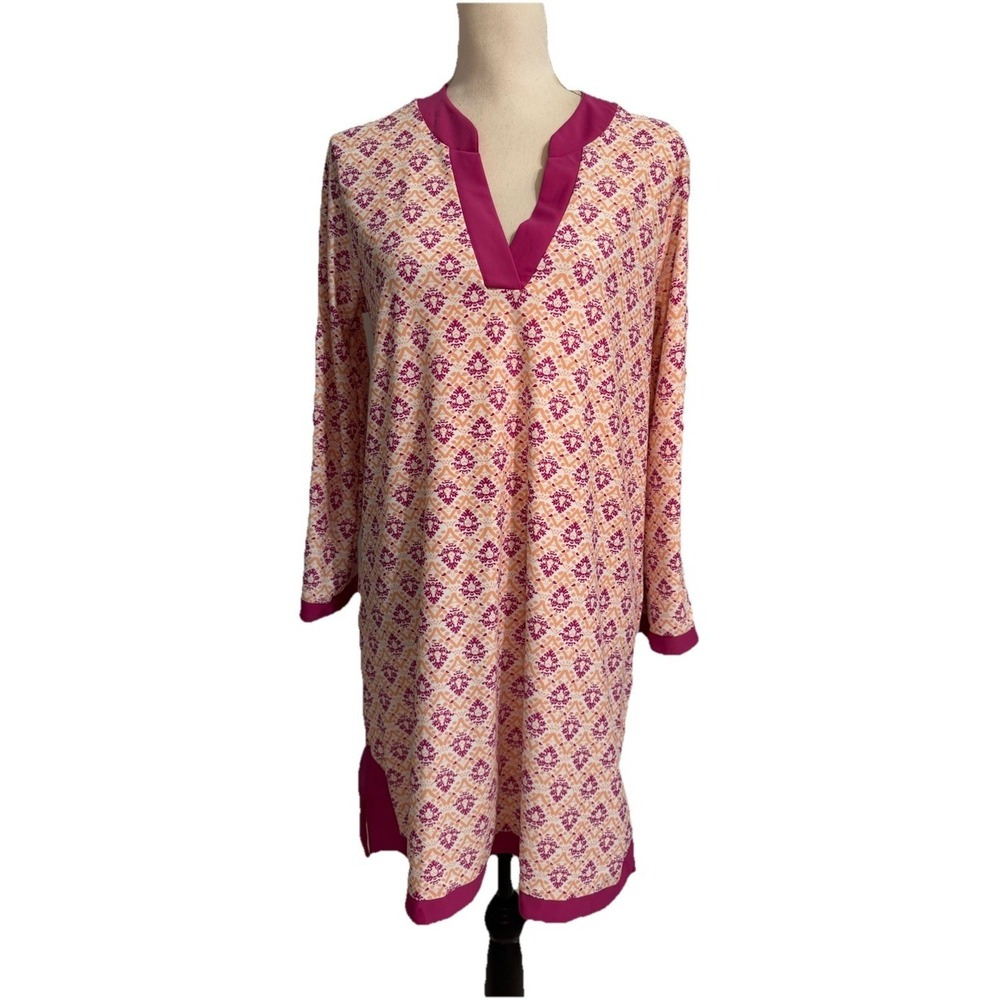 AQUA ET SOL Size Large Pink Floral 3/4 Sleeve COVER UP Dress Swim Suit Women's